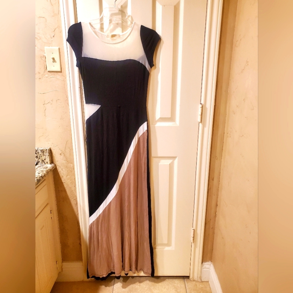 Malloy long dress, size S/M, see thru, black, tan
